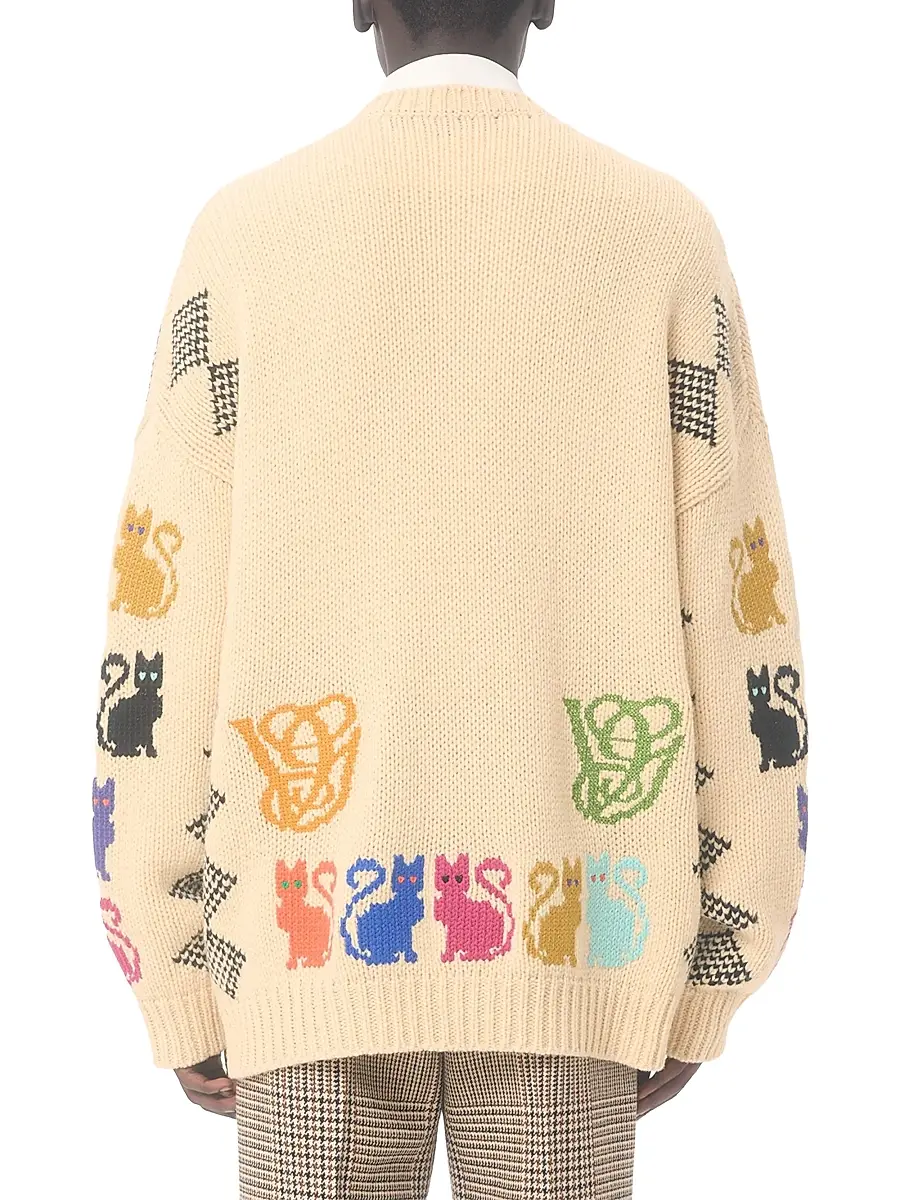 Valentino Garavani Men's Wool Cardigan With Le Chat De La Maison Jacquard Pattern | Thumbnail 4 Valentino Garavani Men's Wool Cardigan With Le Chat De La Maison Jacquard Pattern | Thumbnail 4