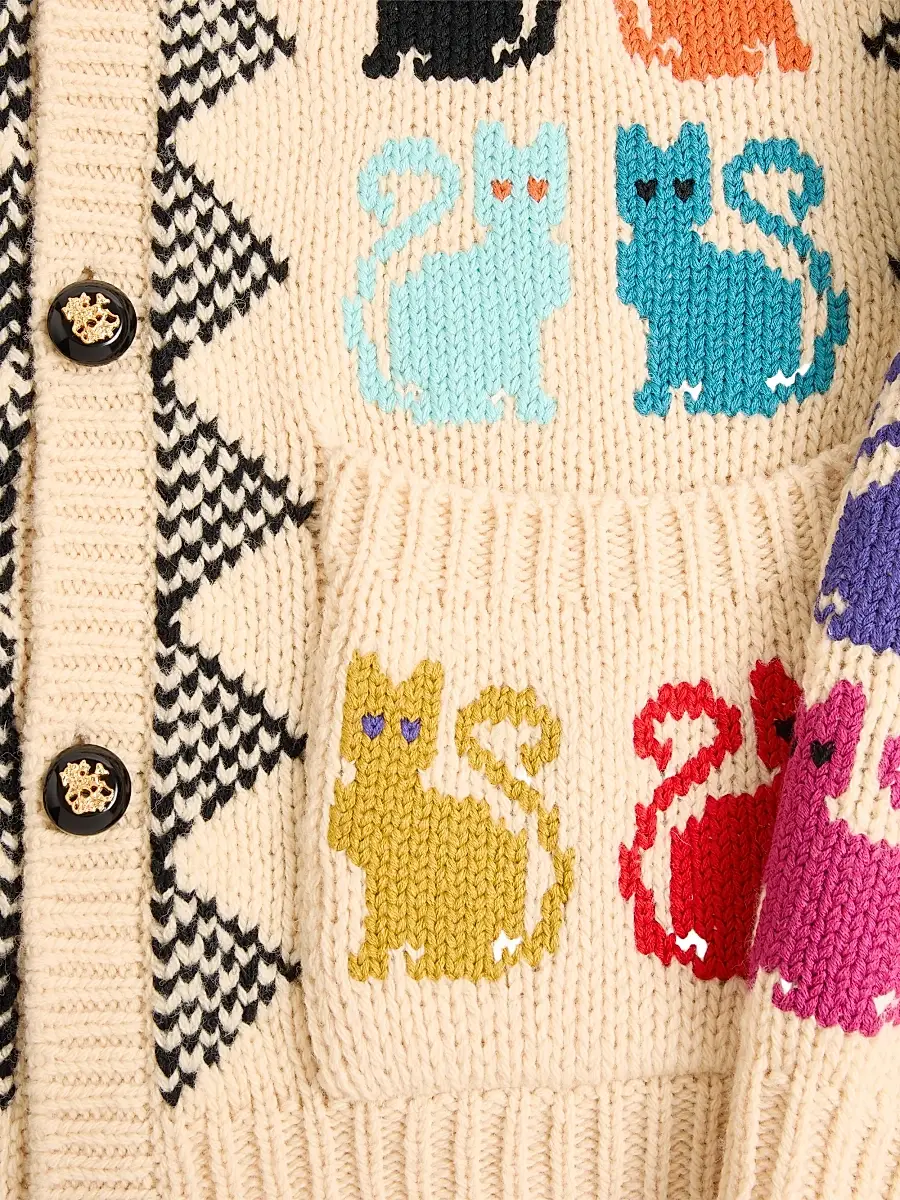 Valentino Garavani Men's Wool Cardigan With Le Chat De La Maison Jacquard Pattern | Thumbnail 7 Valentino Garavani Men's Wool Cardigan With Le Chat De La Maison Jacquard Pattern | Thumbnail 7