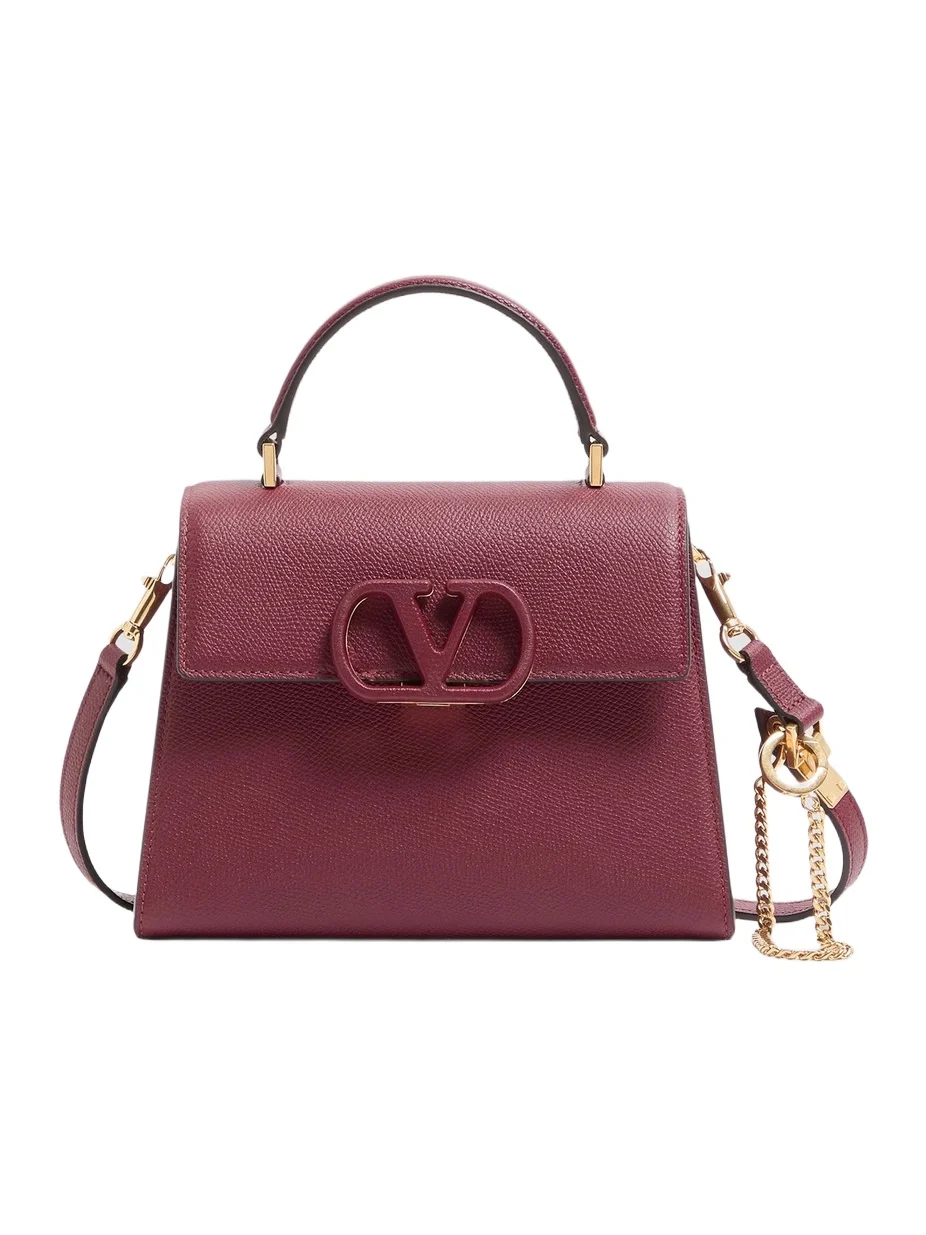 Women's V-Sling Small Top Handle Bag in Grainy Calfskin - Cherry Women's V-Sling Small Top Handle Bag in Grainy Calfskin - Cherry