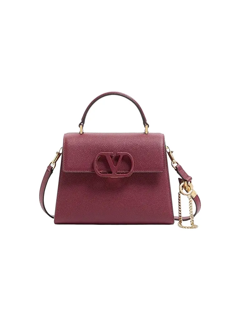 Valentino Garavani Women's V-Sling Top Handle Bag in Grainy Calfskin - Cherry | Image 1 Valentino Garavani Women's V-Sling Top Handle Bag in Grainy Calfskin - Cherry | Image 1