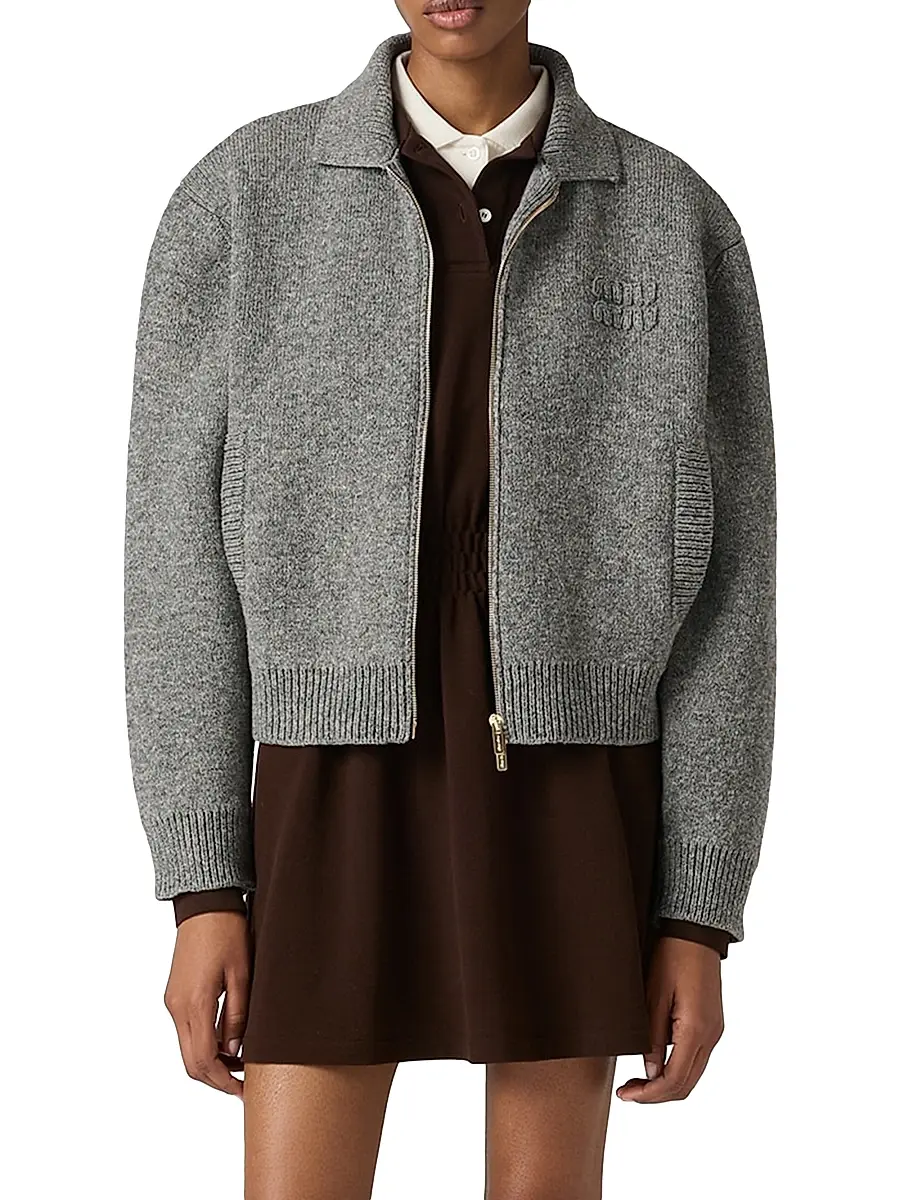 Miu Miu Women's Shetland Wool and Cashmere Zipper Cardigan | Thumbnail 2 Miu Miu Women's Shetland Wool and Cashmere Zipper Cardigan | Thumbnail 2