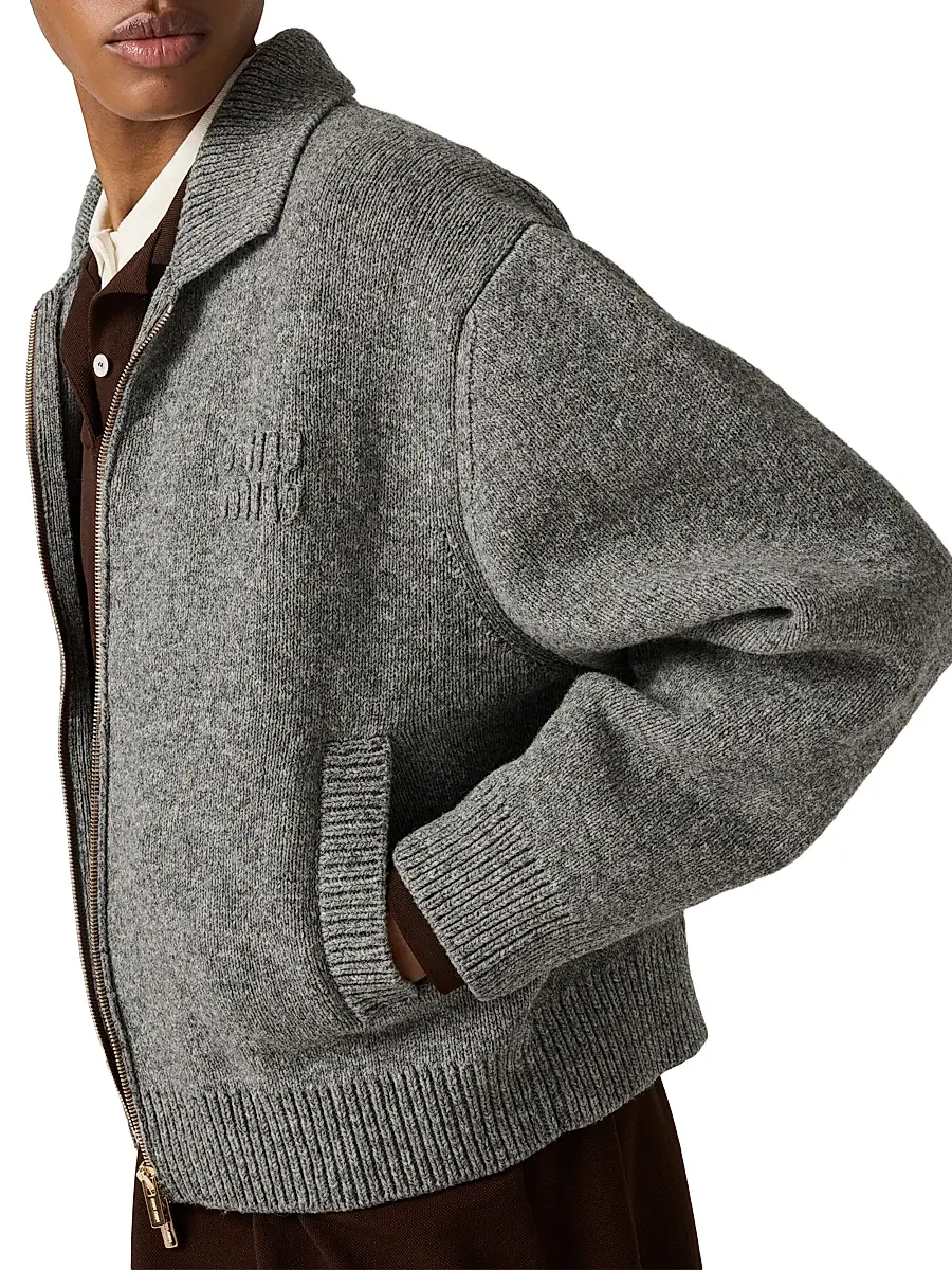 Miu Miu Women's Shetland Wool and Cashmere Zipper Cardigan | Thumbnail 4 Miu Miu Women's Shetland Wool and Cashmere Zipper Cardigan | Thumbnail 4