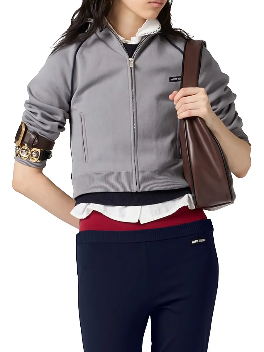 Miu Miu Women's Technical Yarn Zipper Cardigan | Thumbnail 2 Miu Miu Women's Technical Yarn Zipper Cardigan | Thumbnail 2