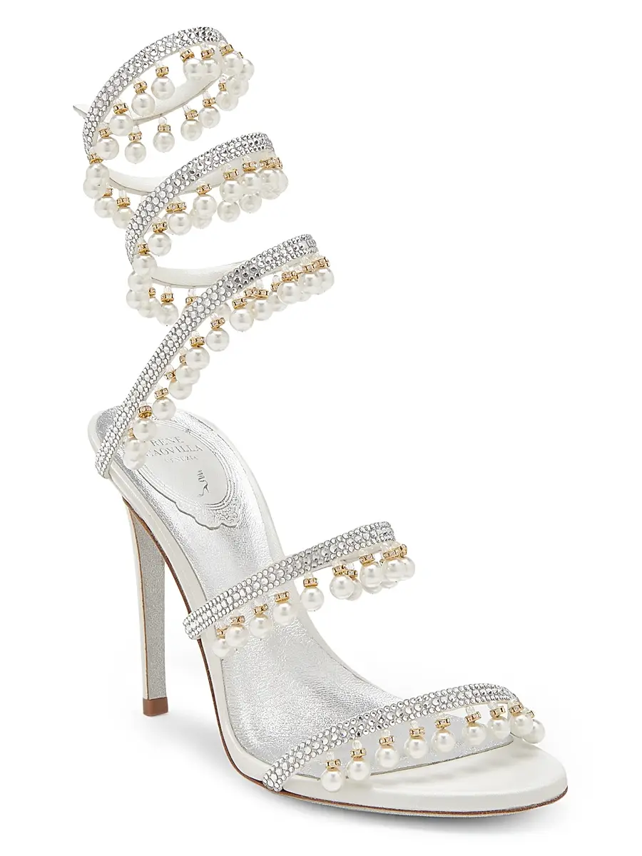 René Caovilla Women's 105MM Chandelier Imitation Pearl Satin Sandals | Thumbnail 2 René Caovilla Women's 105MM Chandelier Imitation Pearl Satin Sandals | Thumbnail 2