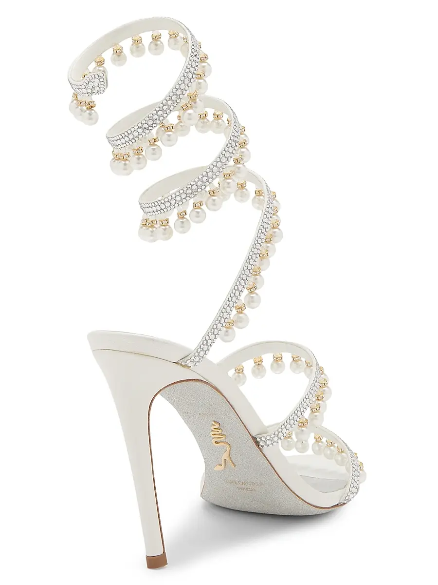 René Caovilla Women's 105MM Chandelier Imitation Pearl Satin Sandals | Thumbnail 3 René Caovilla Women's 105MM Chandelier Imitation Pearl Satin Sandals | Thumbnail 3
