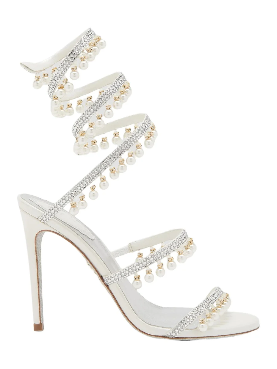 Women's 105MM Chandelier Imitation Pearl Satin Sandals Women's 105MM Chandelier Imitation Pearl Satin Sandals