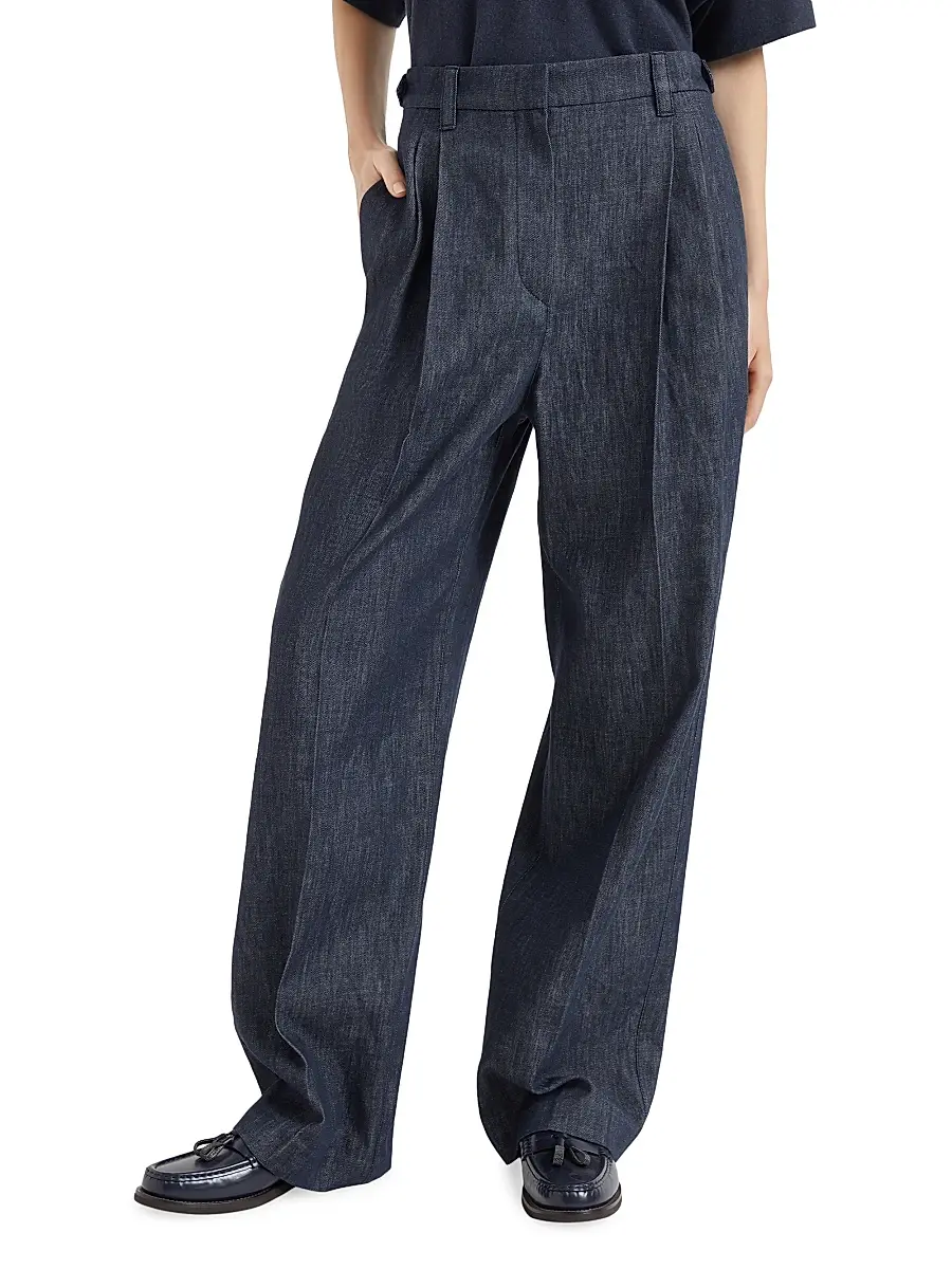 Brunello Cucinelli Women's Cotton Denim Effect Twill Tailored Relaxed Trousers | Thumbnail 2 Brunello Cucinelli Women's Cotton Denim Effect Twill Tailored Relaxed Trousers | Thumbnail 2
