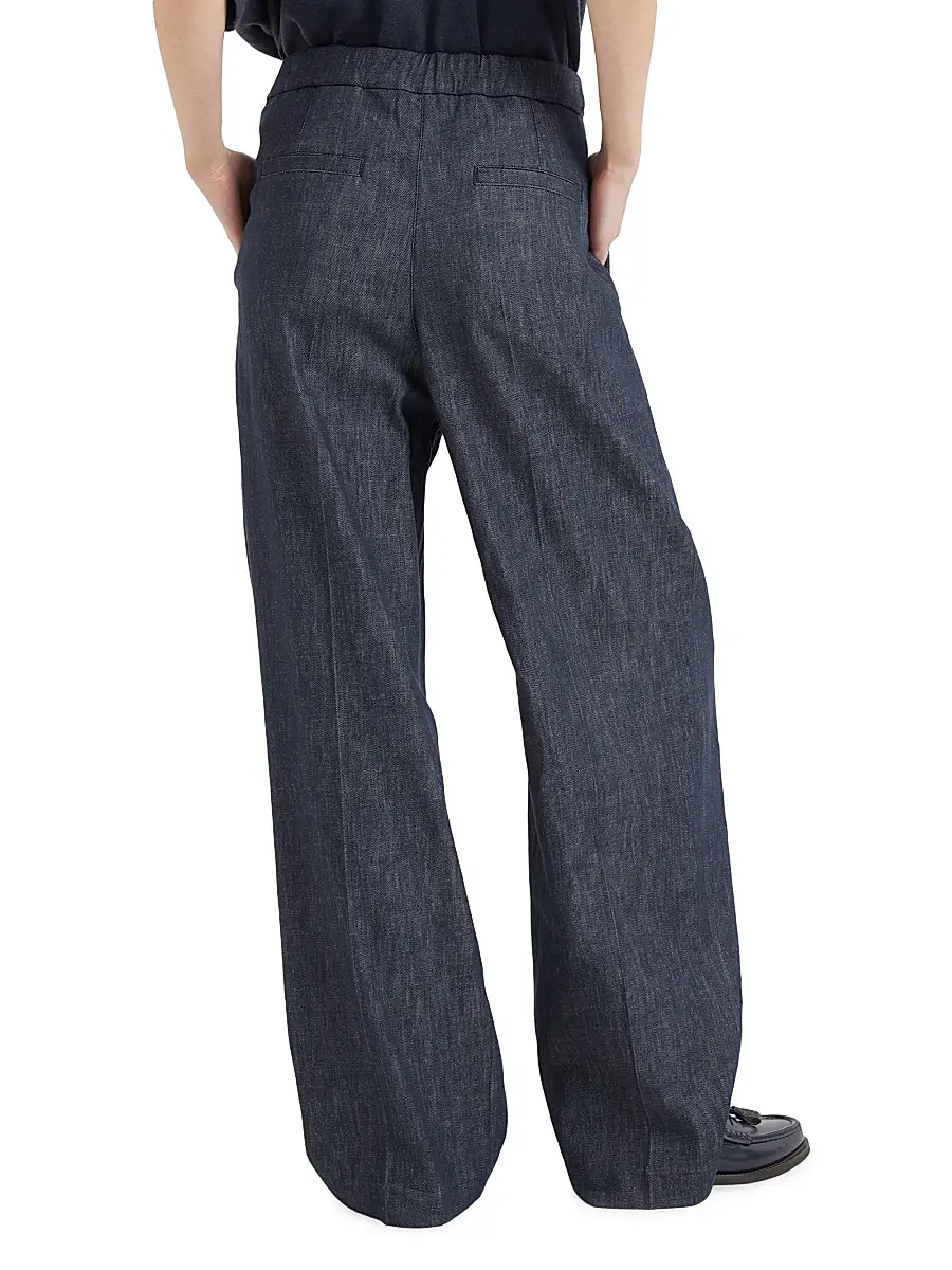Brunello Cucinelli Women's Cotton Denim Effect Twill Tailored Relaxed Trousers | Thumbnail 3 Brunello Cucinelli Women's Cotton Denim Effect Twill Tailored Relaxed Trousers | Thumbnail 3