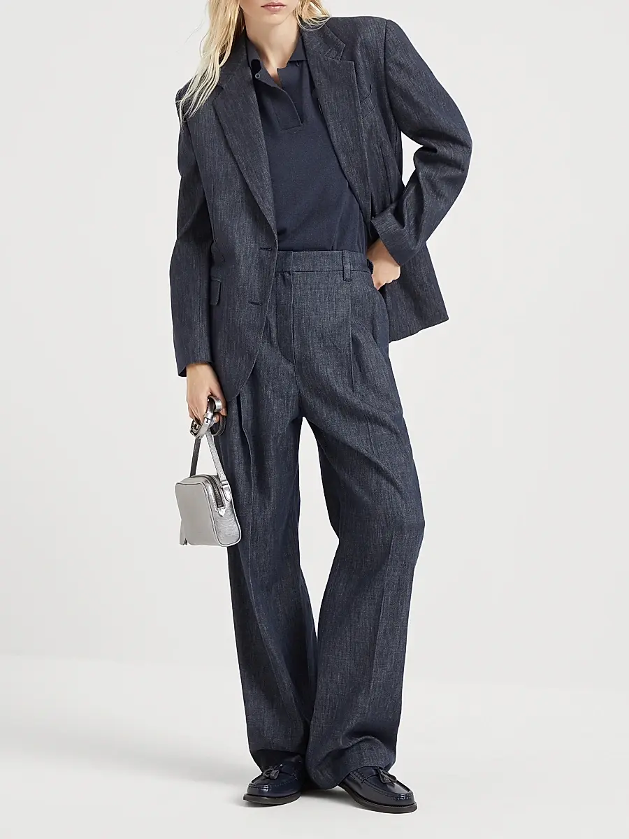 Brunello Cucinelli Women's Cotton Denim Effect Twill Tailored Relaxed Trousers | Thumbnail 5 Brunello Cucinelli Women's Cotton Denim Effect Twill Tailored Relaxed Trousers | Thumbnail 5