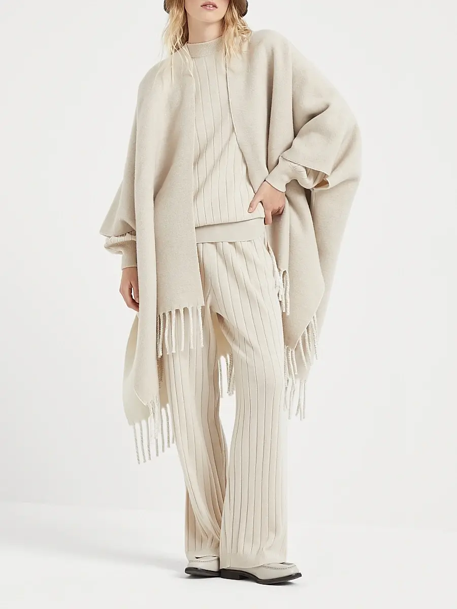 Brunello Cucinelli Women's Cashmere Flat Rib Sweater with Monili - Beige | Thumbnail 6 Brunello Cucinelli Women's Cashmere Flat Rib Sweater with Monili - Beige | Thumbnail 6