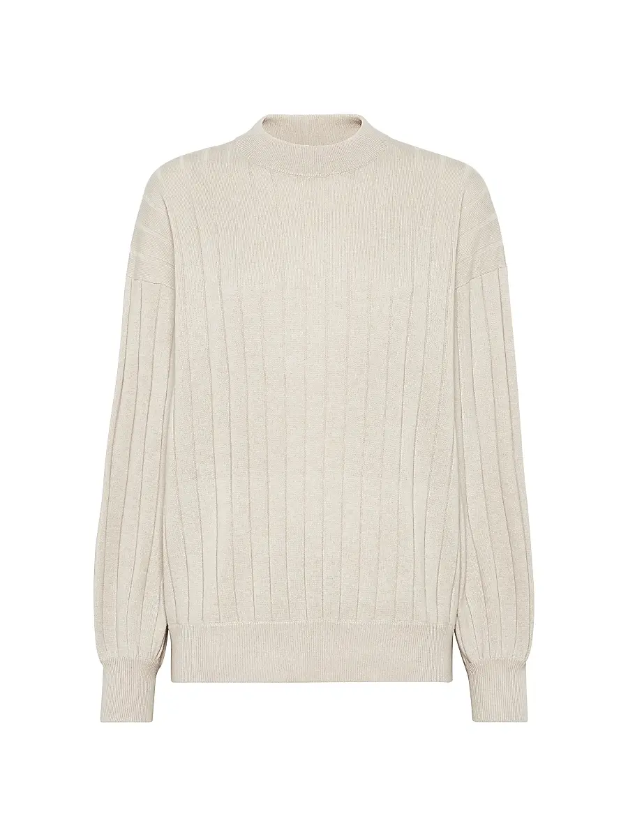 Brunello Cucinelli Women's Cashmere Flat Rib Sweater with Monili - Beige | Image 1 Brunello Cucinelli Women's Cashmere Flat Rib Sweater with Monili - Beige | Image 1