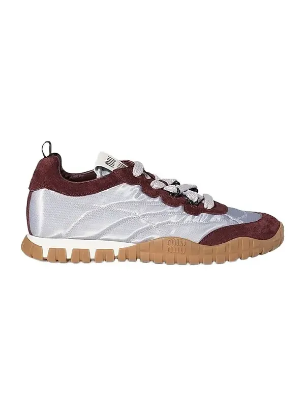Miu Miu Women's Tyre Technical Fabric and Suede Sneakers - Grey Multicolor