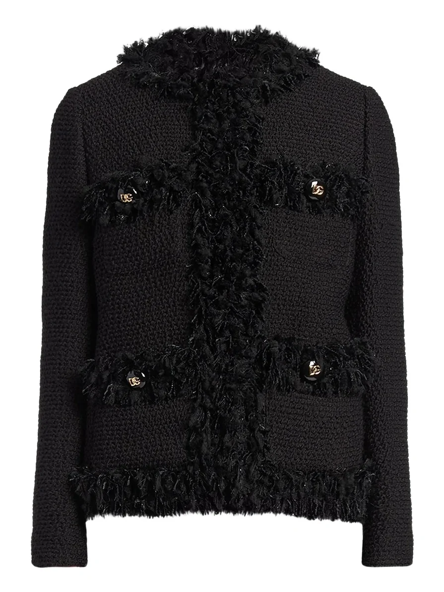 Dolce & Gabbana Women's Boucle Knit Fringe Trim Jacket