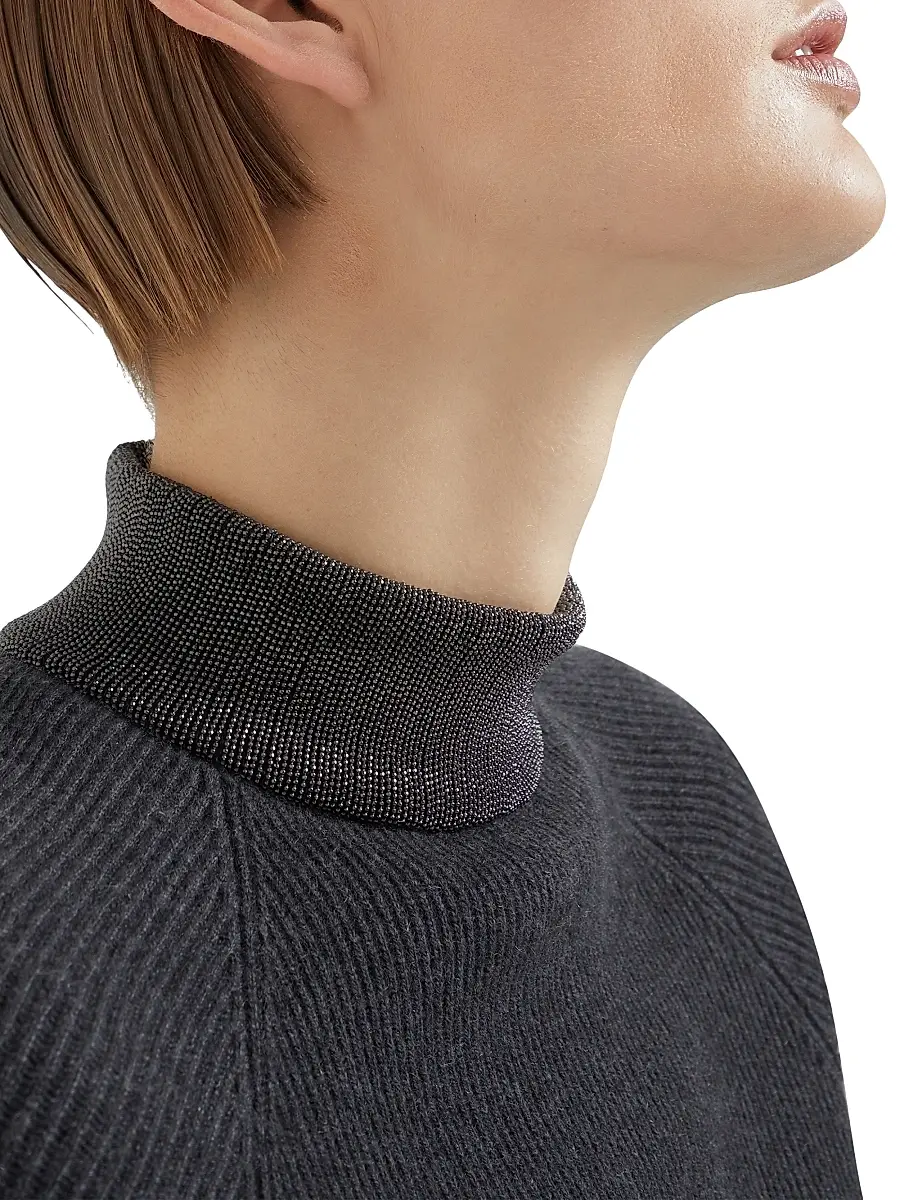 Brunello Cucinelli Women's Cashmere English Rib Sweater with Precious Ribbed Collar | Thumbnail 5 Brunello Cucinelli Women's Cashmere English Rib Sweater with Precious Ribbed Collar | Thumbnail 5