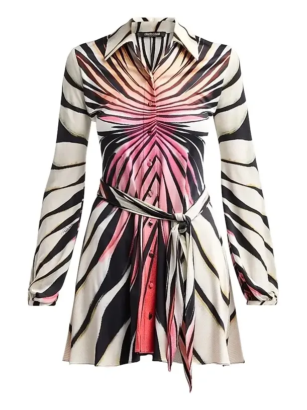 Women's Printed Belted Mini Shirtdress
