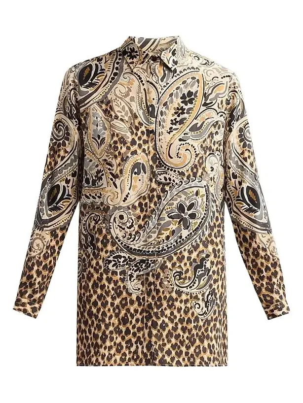 Etro Women's Paisley Leopard Print Silk Shirt