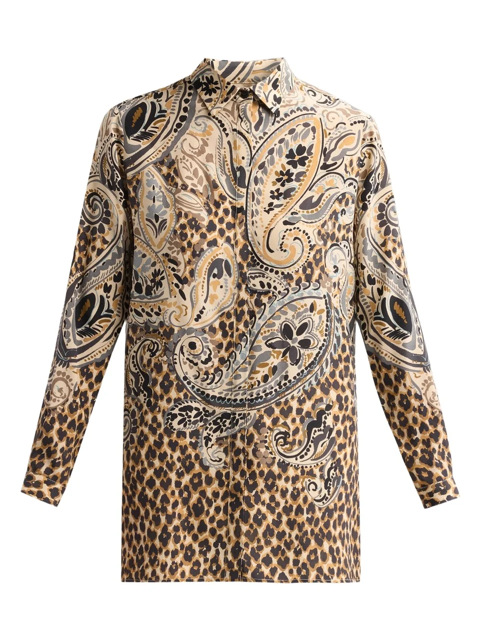 Etro Women's Paisley Leopard Print Silk Shirt