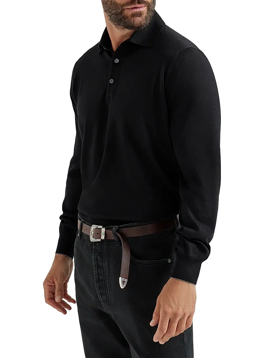 Brunello Cucinelli Men's Lightweight Knit Polo Shirt | Thumbnail 2