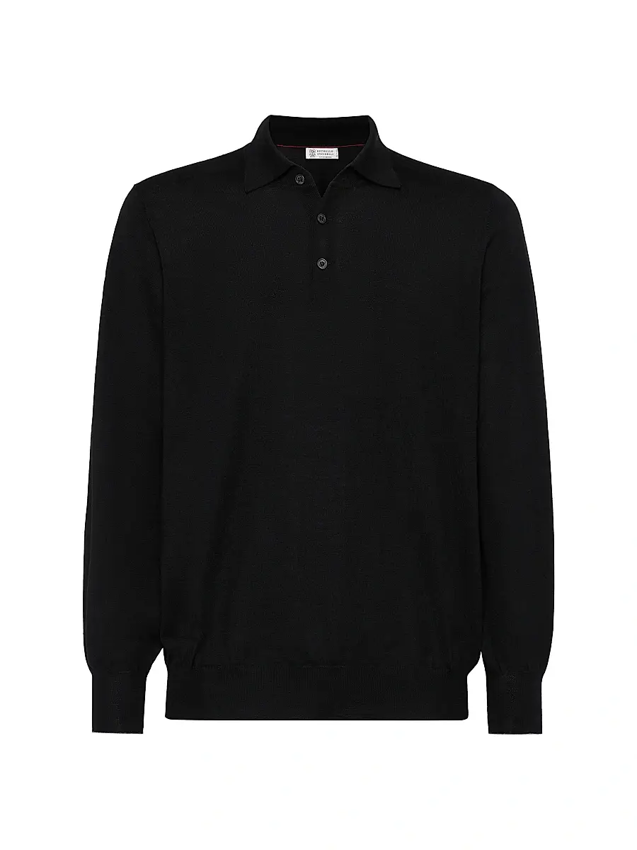 Brunello Cucinelli Men's Lightweight Knit Polo Shirt - Black | Image 1 Brunello Cucinelli Men's Lightweight Knit Polo Shirt - Black | Image 1