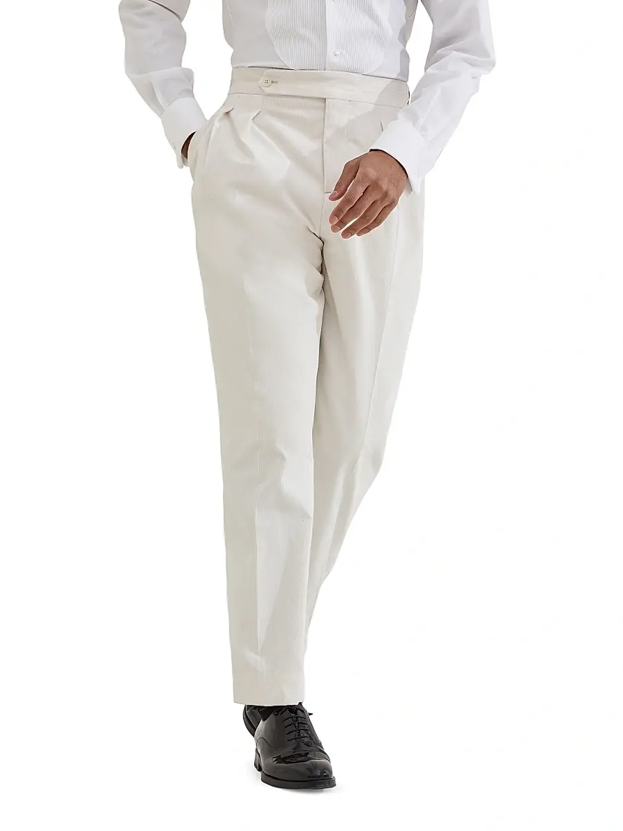 Brunello Cucinelli Men's Sea Island Cotton Narrow Wale Corduroy Tuxedo Trousers | Thumbnail 2
