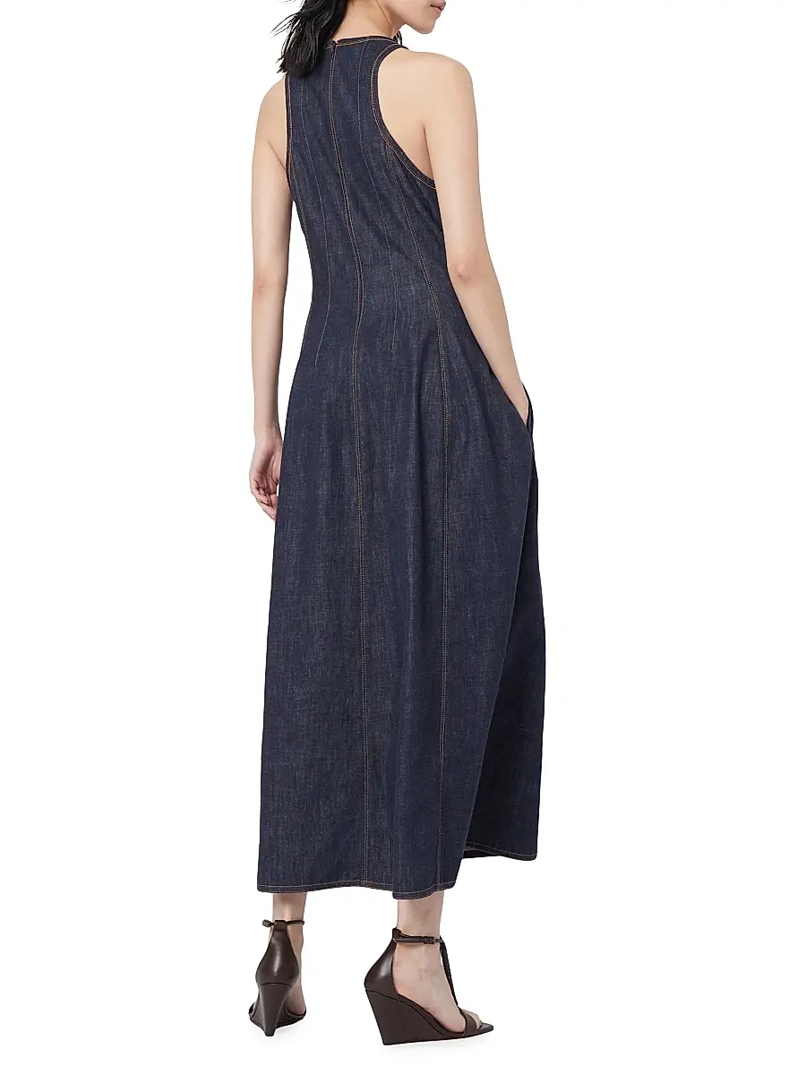 Brunello Cucinelli Women's Lightweight Wet Effect Denim Dress with Shiny Trims - Denim | Thumbnail 3