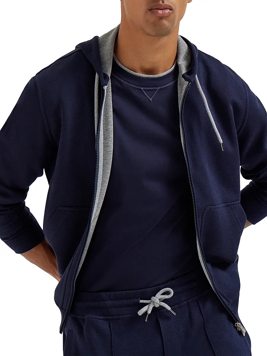 Brunello Cucinelli Men's Cotton Jersey Crewneck T-Shirt with Logo - Cobalt | Thumbnail 5