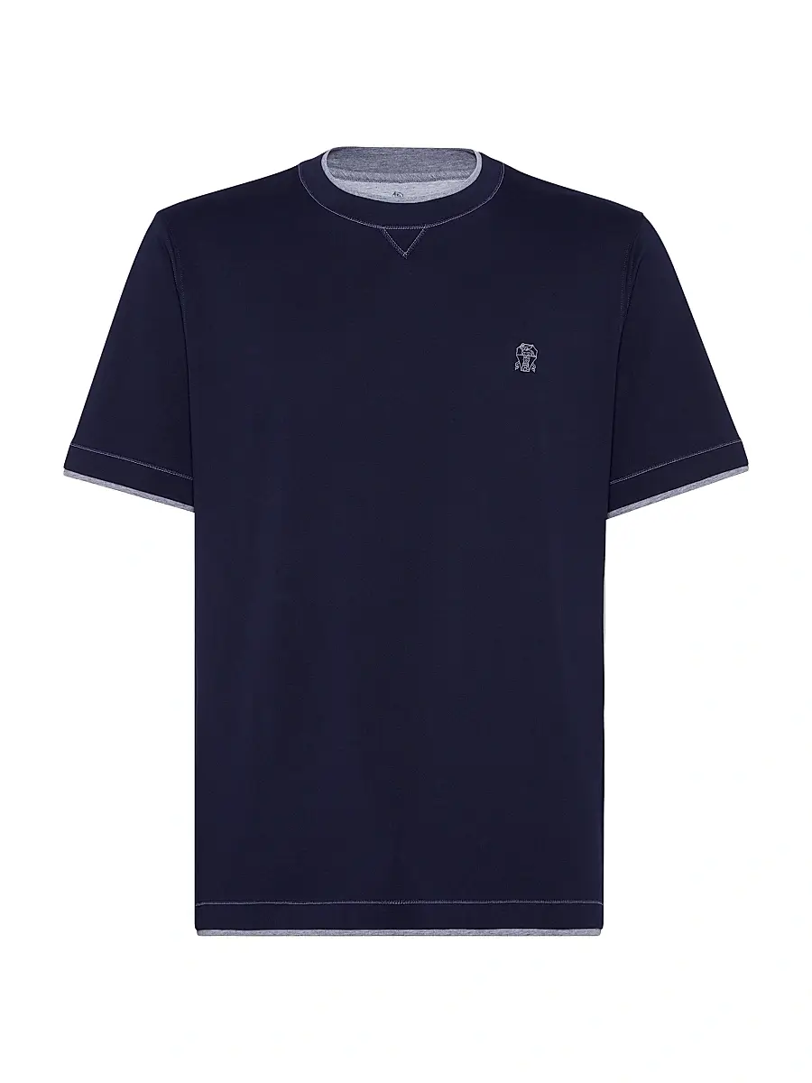 Brunello Cucinelli Men's Cotton Jersey Crewneck T-Shirt with Logo - Cobalt | Image 1 Brunello Cucinelli Men's Cotton Jersey Crewneck T-Shirt with Logo - Cobalt | Image 1