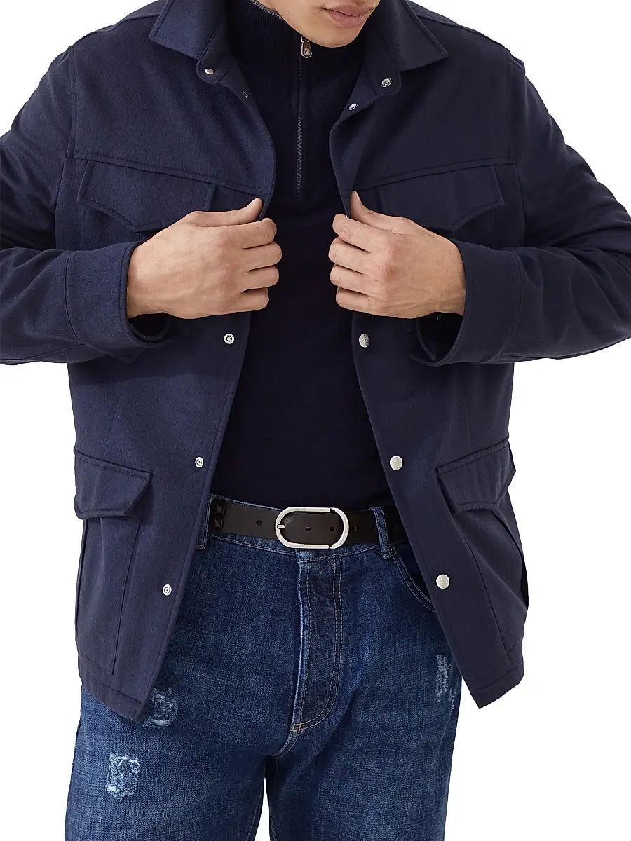 Brunello Cucinelli Men's Cashmere Sweater with Half Zip - Navy Blue | Thumbnail 5 Brunello Cucinelli Men's Cashmere Sweater with Half Zip - Navy Blue | Thumbnail 5
