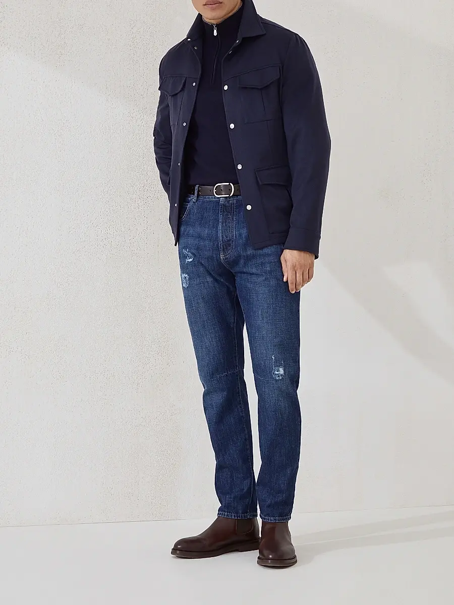 Brunello Cucinelli Men's Cashmere Sweater with Half Zip - Navy Blue | Thumbnail 6 Brunello Cucinelli Men's Cashmere Sweater with Half Zip - Navy Blue | Thumbnail 6