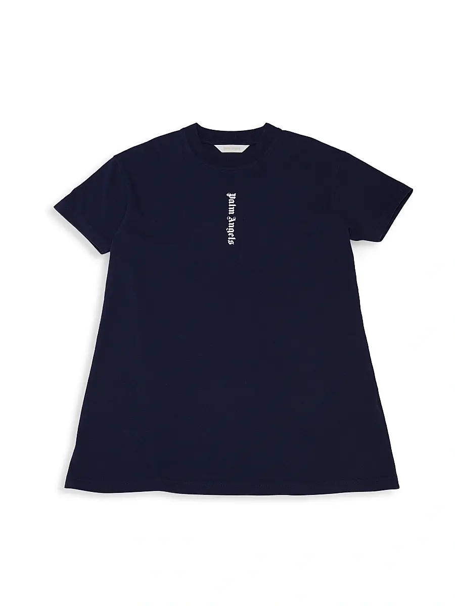 Palm Angels Little Girl's & Girl's Logo T-Shirt Dress - Navy Blue White | Image 1 Palm Angels Little Girl's & Girl's Logo T-Shirt Dress - Navy Blue White | Image 1
