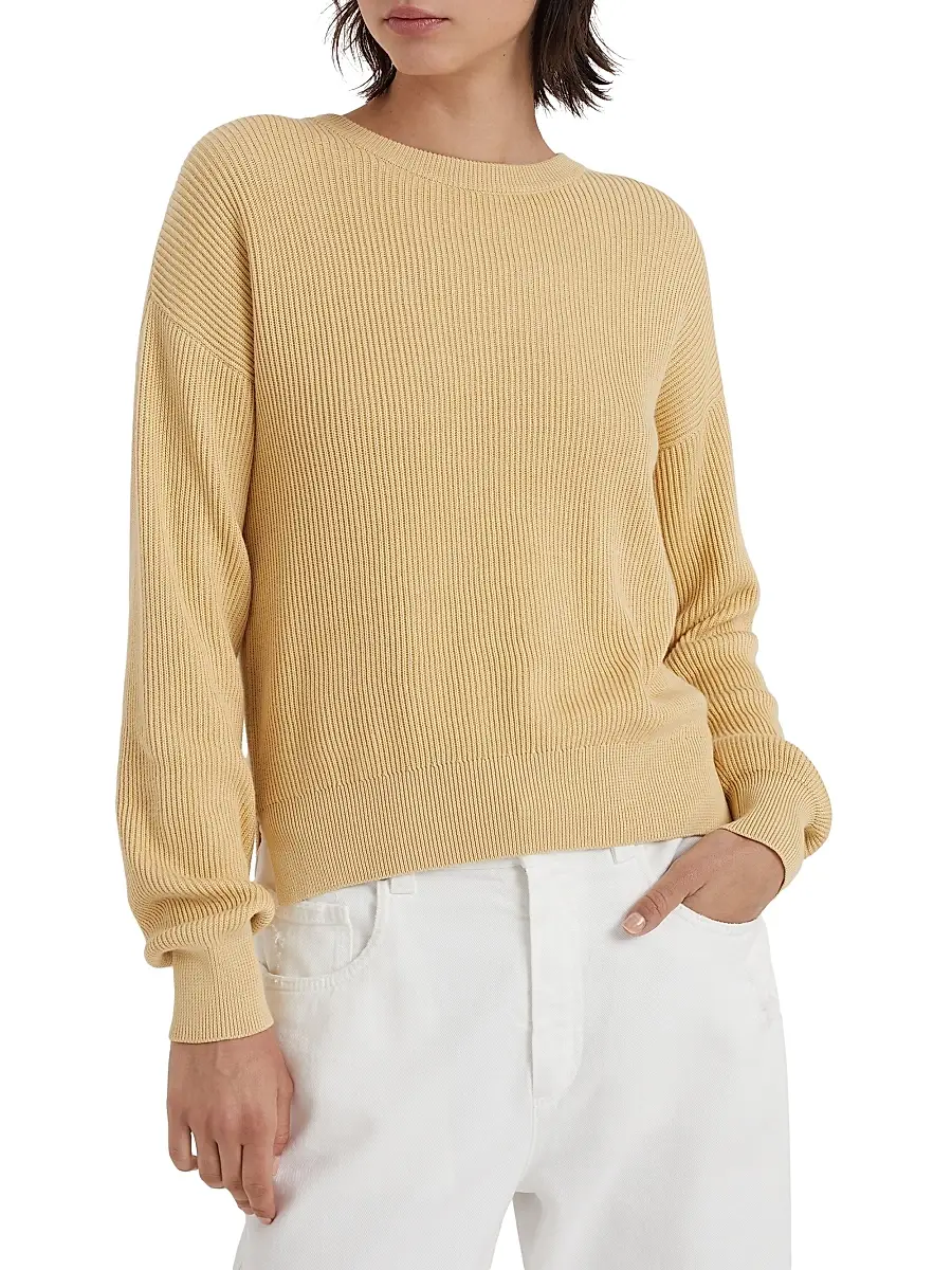 Brunello Cucinelli Women's Cotton English Rib Sweater with Monili - Sun | Thumbnail 2 Brunello Cucinelli Women's Cotton English Rib Sweater with Monili - Sun | Thumbnail 2