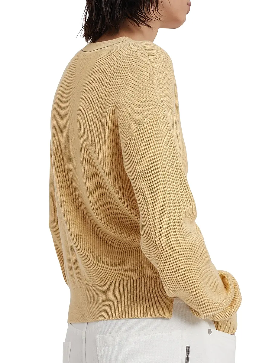 Brunello Cucinelli Women's Cotton English Rib Sweater with Monili - Sun | Thumbnail 3 Brunello Cucinelli Women's Cotton English Rib Sweater with Monili - Sun | Thumbnail 3