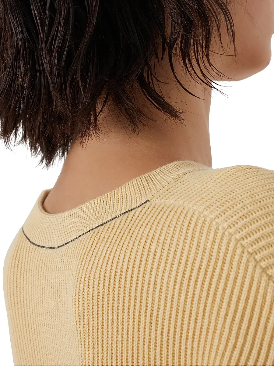 Brunello Cucinelli Women's Cotton English Rib Sweater with Monili - Sun | Thumbnail 4 Brunello Cucinelli Women's Cotton English Rib Sweater with Monili - Sun | Thumbnail 4