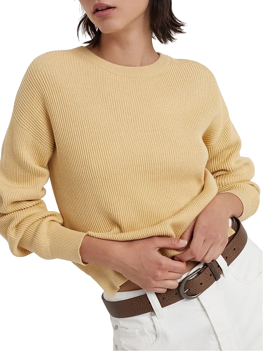 Brunello Cucinelli Women's Cotton English Rib Sweater with Monili - Sun | Thumbnail 5 Brunello Cucinelli Women's Cotton English Rib Sweater with Monili - Sun | Thumbnail 5