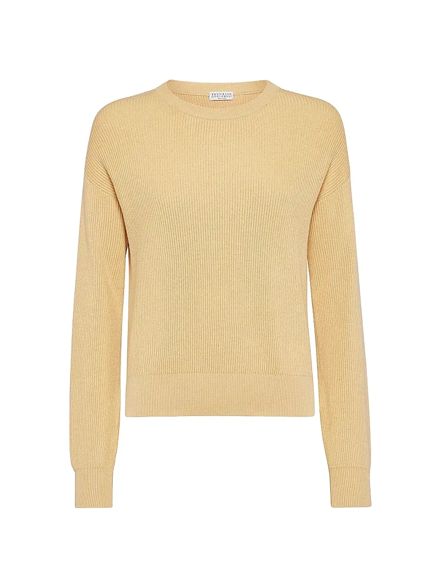 Brunello Cucinelli Women's Cotton English Rib Sweater with Monili - Sun