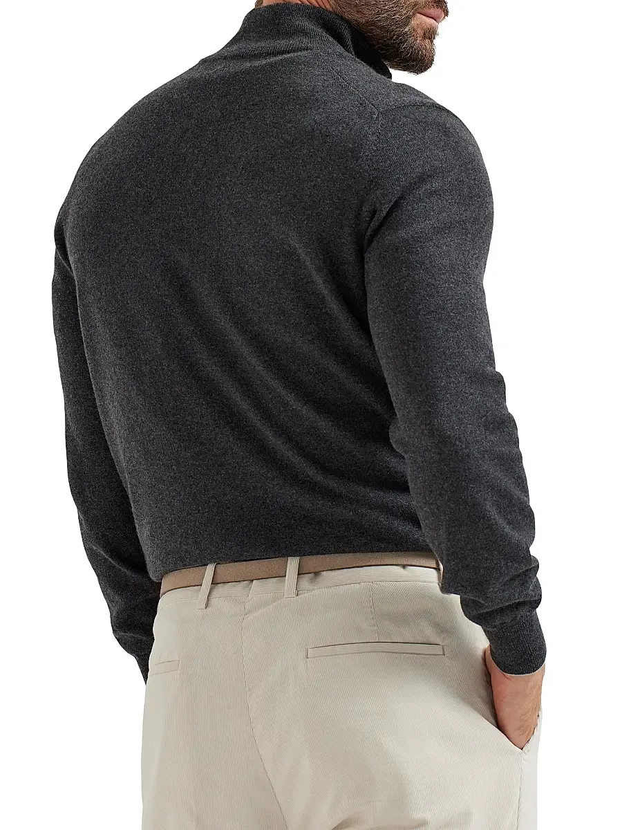 Brunello Cucinelli Men's Cashmere Sweater with Half Zip - Charcoal | Thumbnail 3 Brunello Cucinelli Men's Cashmere Sweater with Half Zip - Charcoal | Thumbnail 3
