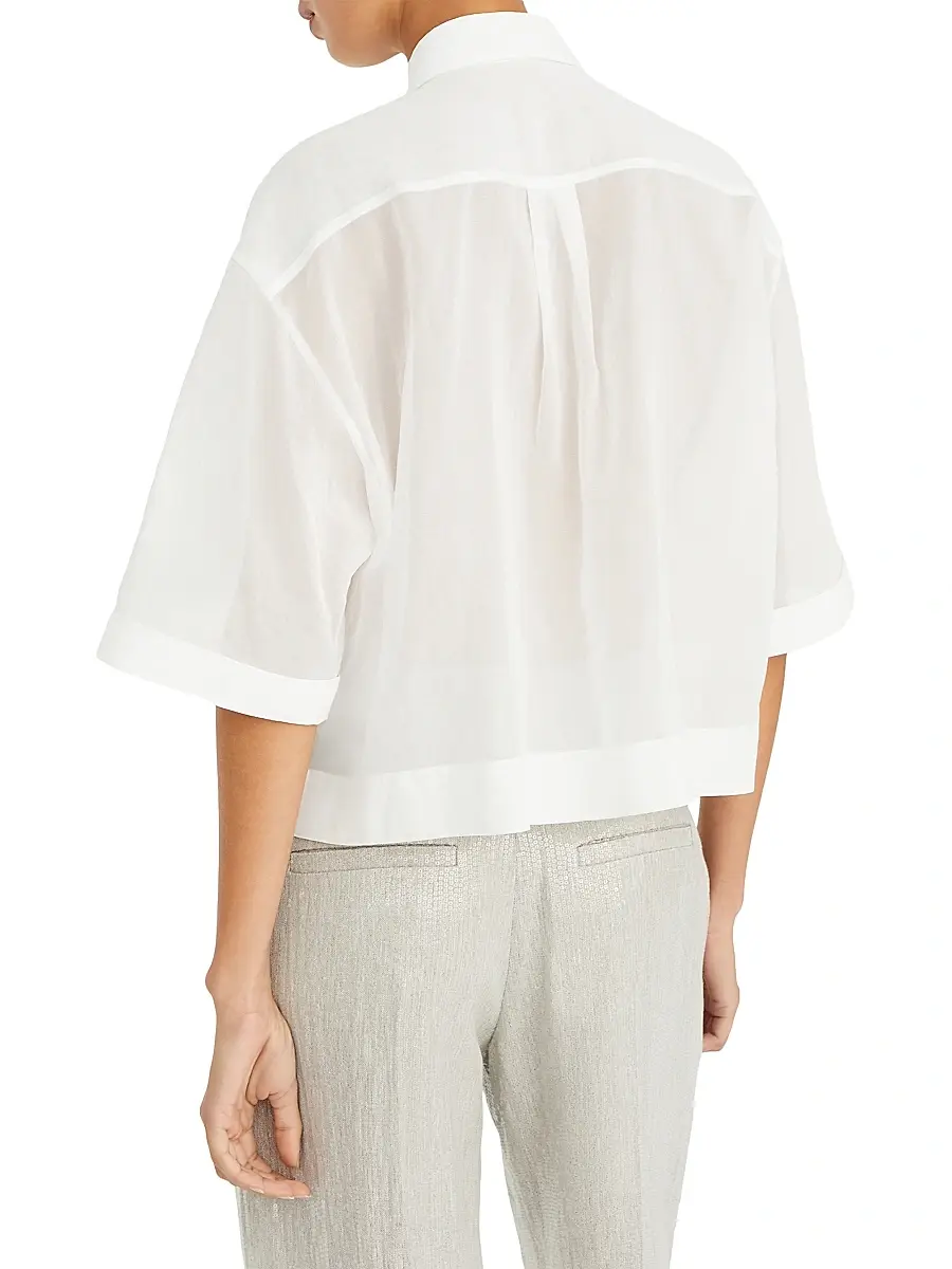 Brunello Cucinelli Women's Cotton Organza Shirt With Shiny Tab - White | Thumbnail 3 Brunello Cucinelli Women's Cotton Organza Shirt With Shiny Tab - White | Thumbnail 3