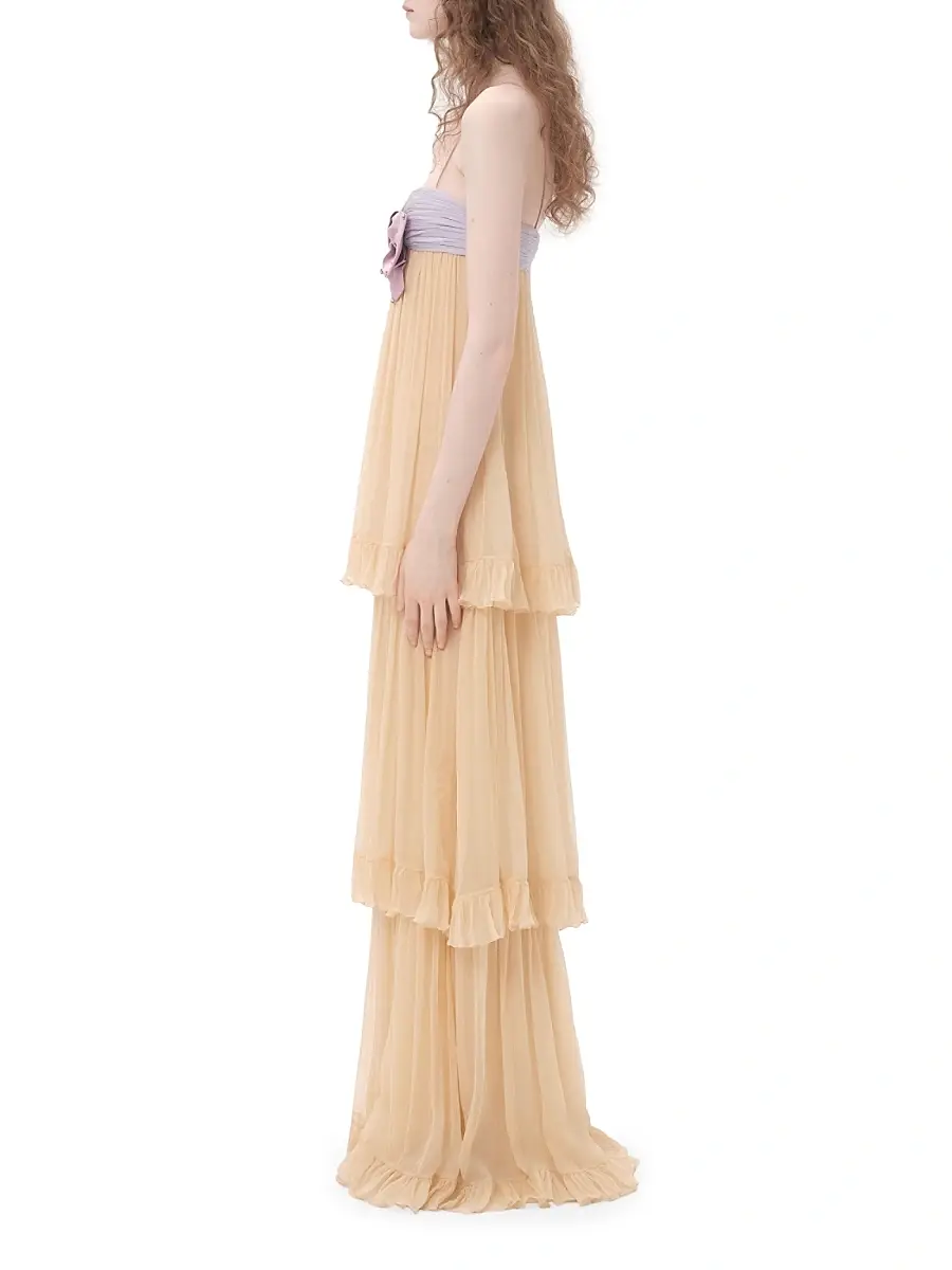 Valentino Women's Embroidered Long Dress in Crepponne Chiffon | Thumbnail 3 Valentino Women's Embroidered Long Dress in Crepponne Chiffon | Thumbnail 3