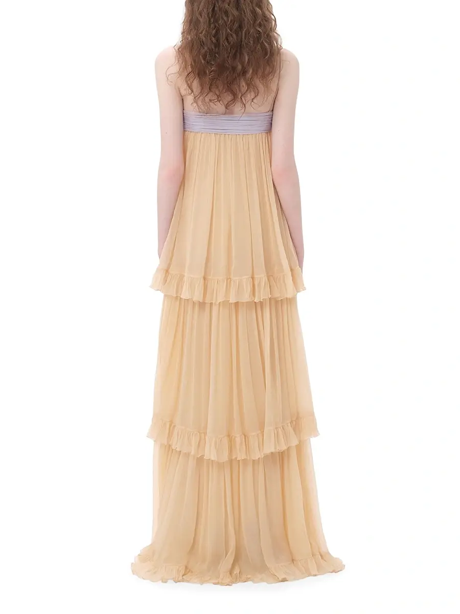 Valentino Women's Embroidered Long Dress in Crepponne Chiffon | Thumbnail 4 Valentino Women's Embroidered Long Dress in Crepponne Chiffon | Thumbnail 4
