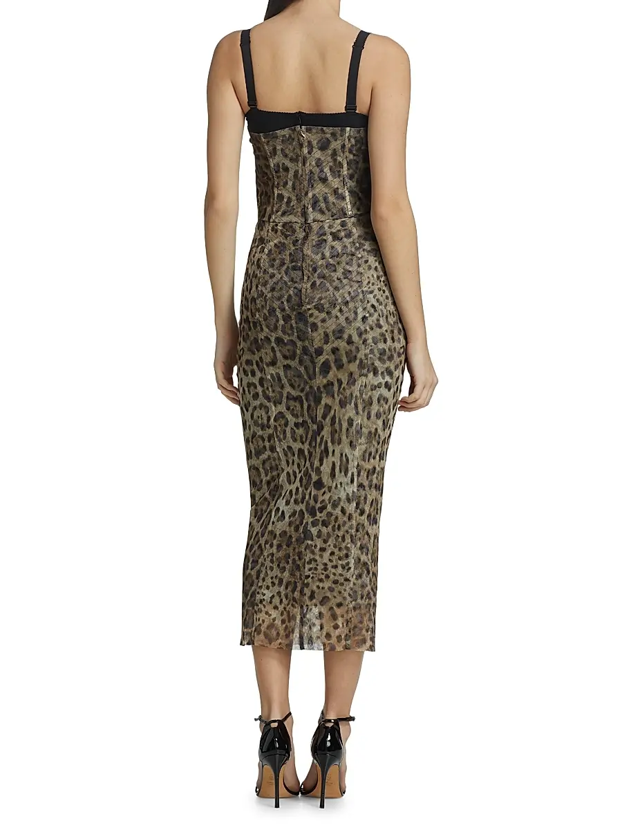 Dolce & Gabbana Women's Leopard-Print Tulle Pencil Midi Dress | Thumbnail 5