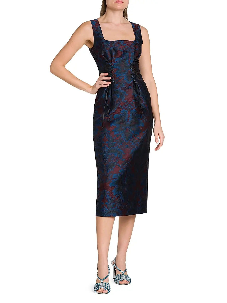 Etro Women's Jacquard Square Neck Midi-Dress | Thumbnail 3 Etro Women's Jacquard Square Neck Midi-Dress | Thumbnail 3