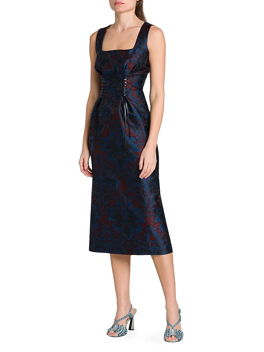 Etro Women's Jacquard Square Neck Midi-Dress | Thumbnail 4 Etro Women's Jacquard Square Neck Midi-Dress | Thumbnail 4