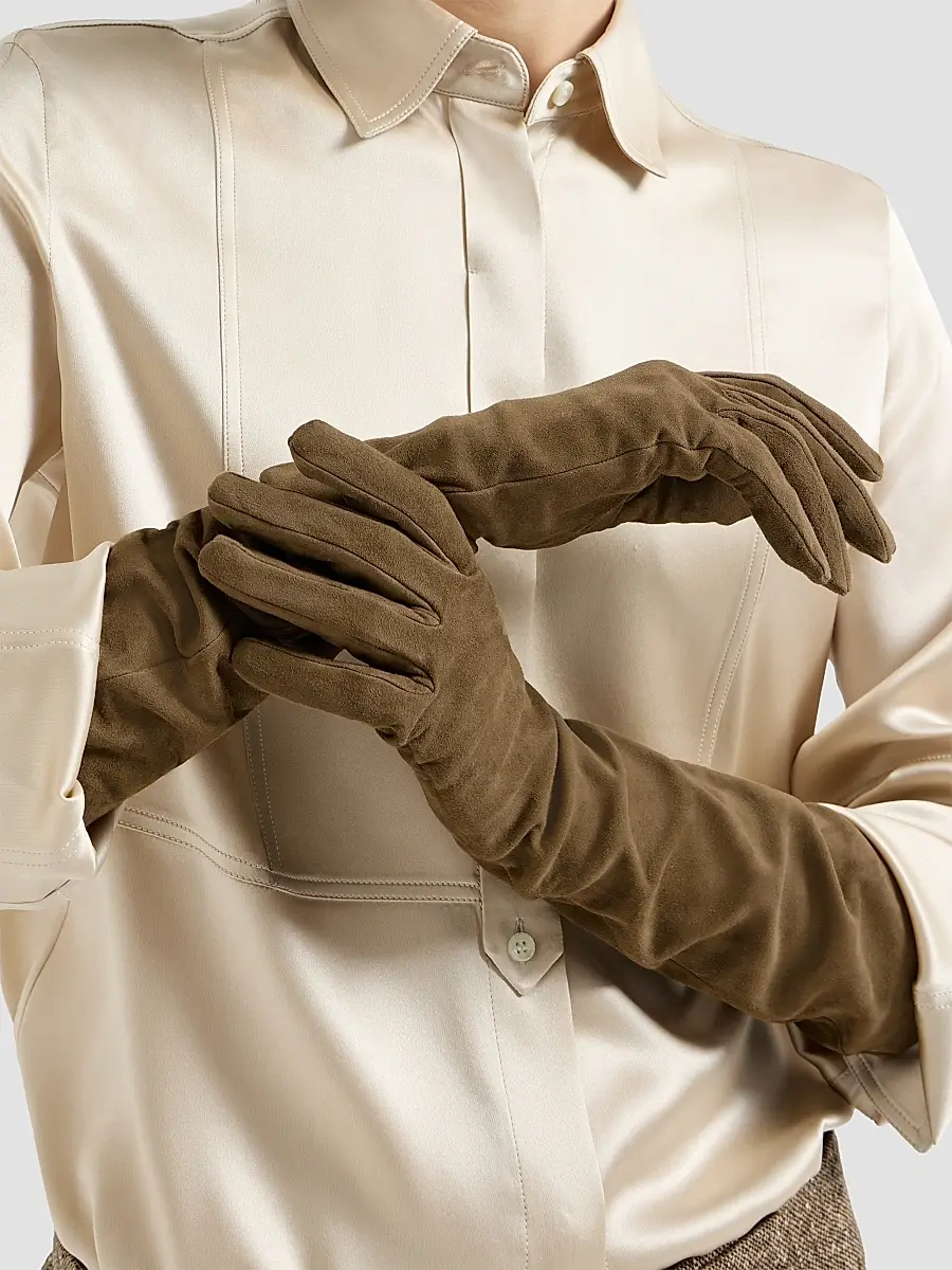 Brunello Cucinelli Women's Suede Long Gloves | Thumbnail 2 Brunello Cucinelli Women's Suede Long Gloves | Thumbnail 2