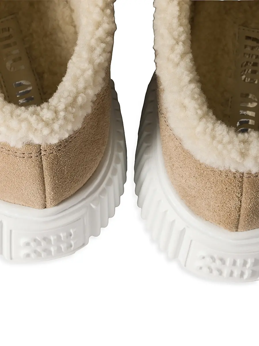 Miu Miu Women's Suede and Shearling Sneakers - Beige Khaki | Thumbnail 3 Miu Miu Women's Suede and Shearling Sneakers - Beige Khaki | Thumbnail 3