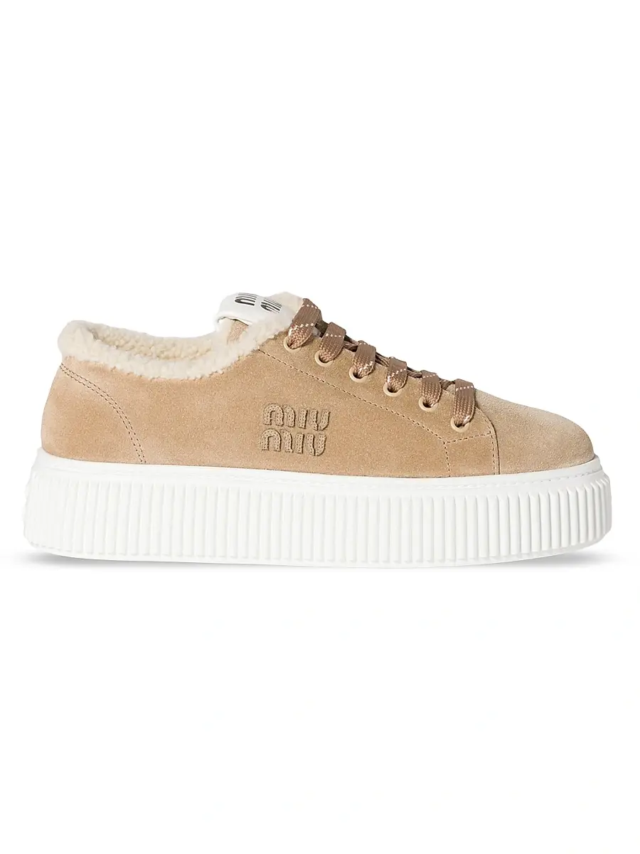 Miu Miu Women's Suede and Shearling Sneakers