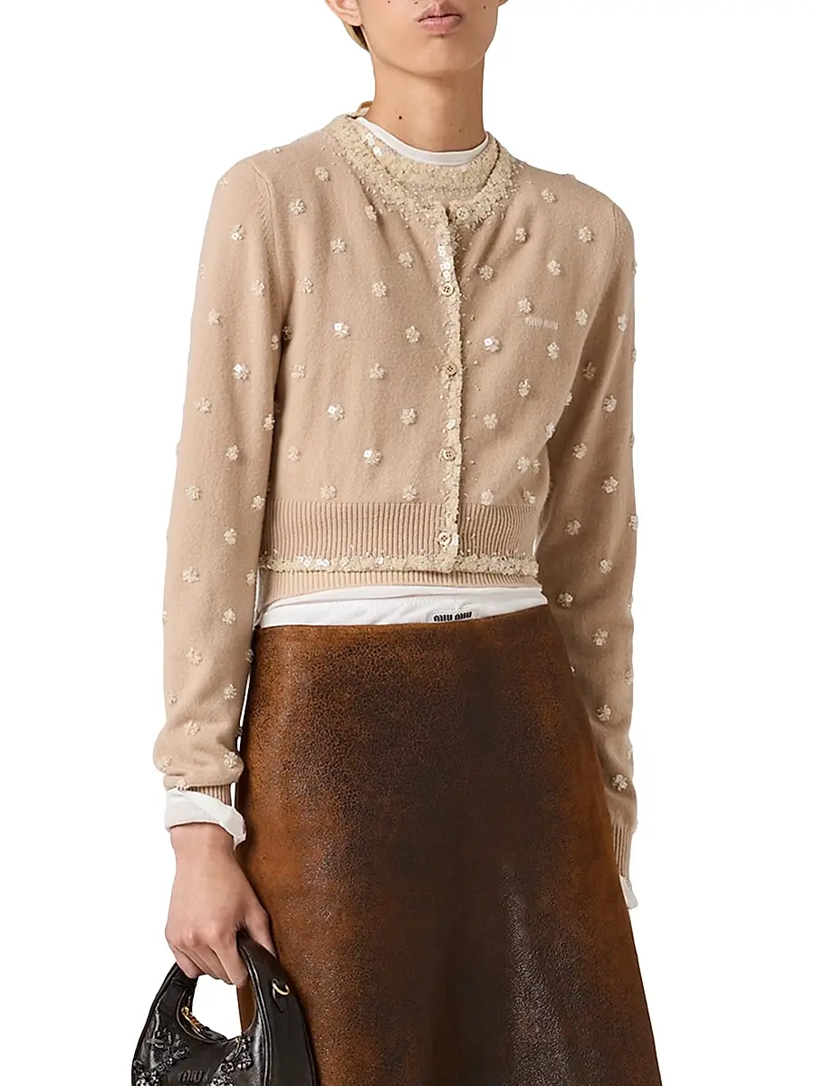Miu Miu Women's Embroidered Cashmere Cardigan | Thumbnail 2 Miu Miu Women's Embroidered Cashmere Cardigan | Thumbnail 2