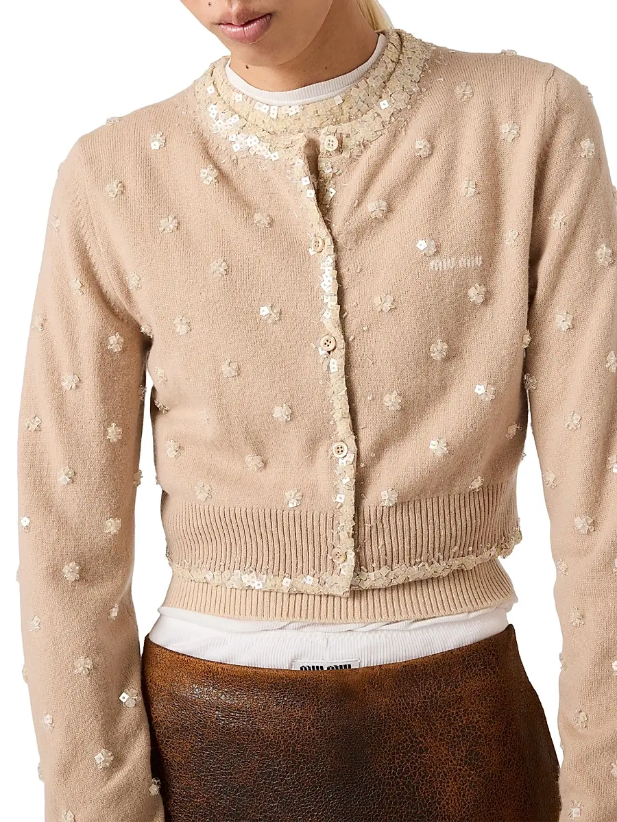 Miu Miu Women's Embroidered Cashmere Cardigan | Thumbnail 4 Miu Miu Women's Embroidered Cashmere Cardigan | Thumbnail 4
