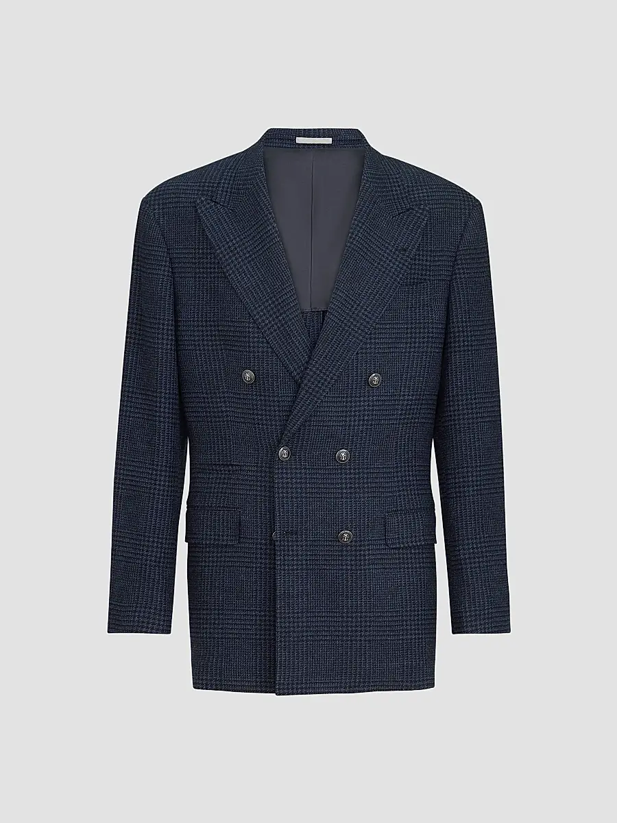 Brunello Cucinelli Men's Prince of Wales Flannel One-and-a-Half Breasted Tailor Blazer | Thumbnail 2 Brunello Cucinelli Men's Prince of Wales Flannel One-and-a-Half Breasted Tailor Blazer | Thumbnail 2