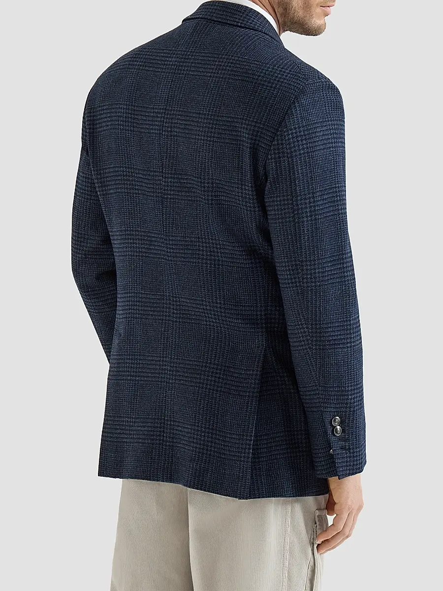 Brunello Cucinelli Men's Prince of Wales Flannel One-and-a-Half Breasted Tailor Blazer | Thumbnail 3 Brunello Cucinelli Men's Prince of Wales Flannel One-and-a-Half Breasted Tailor Blazer | Thumbnail 3