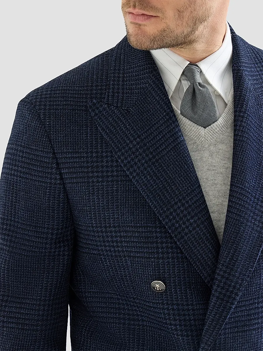 Brunello Cucinelli Men's Prince of Wales Flannel One-and-a-Half Breasted Tailor Blazer | Thumbnail 5 Brunello Cucinelli Men's Prince of Wales Flannel One-and-a-Half Breasted Tailor Blazer | Thumbnail 5